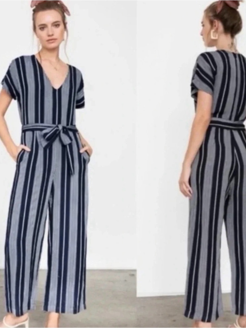 Rails Navy & White Striped Tie-Waist Wide-Leg Jumpsuit